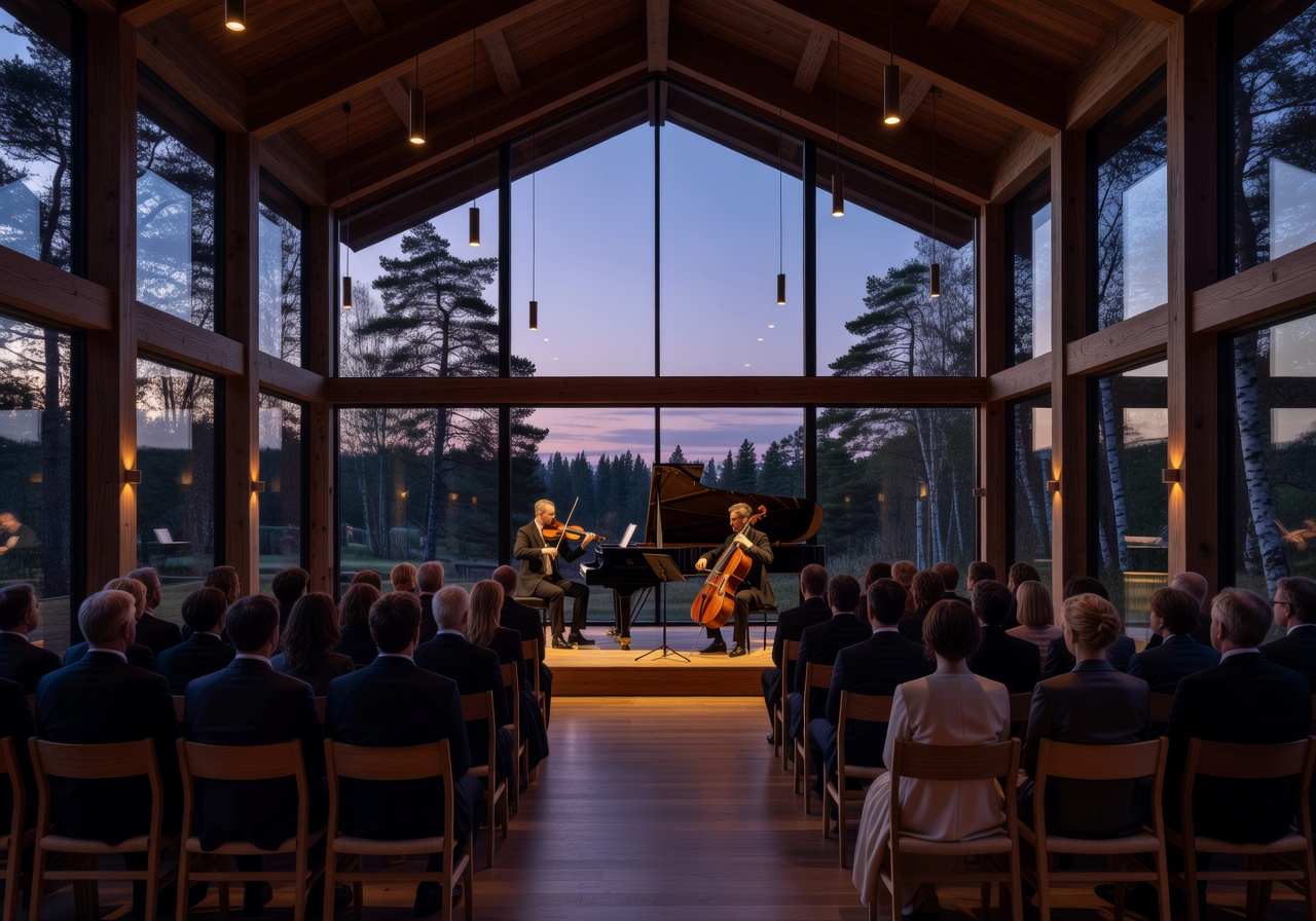 Exclusive cultural evening event with live music performance in elegant Finnish venue