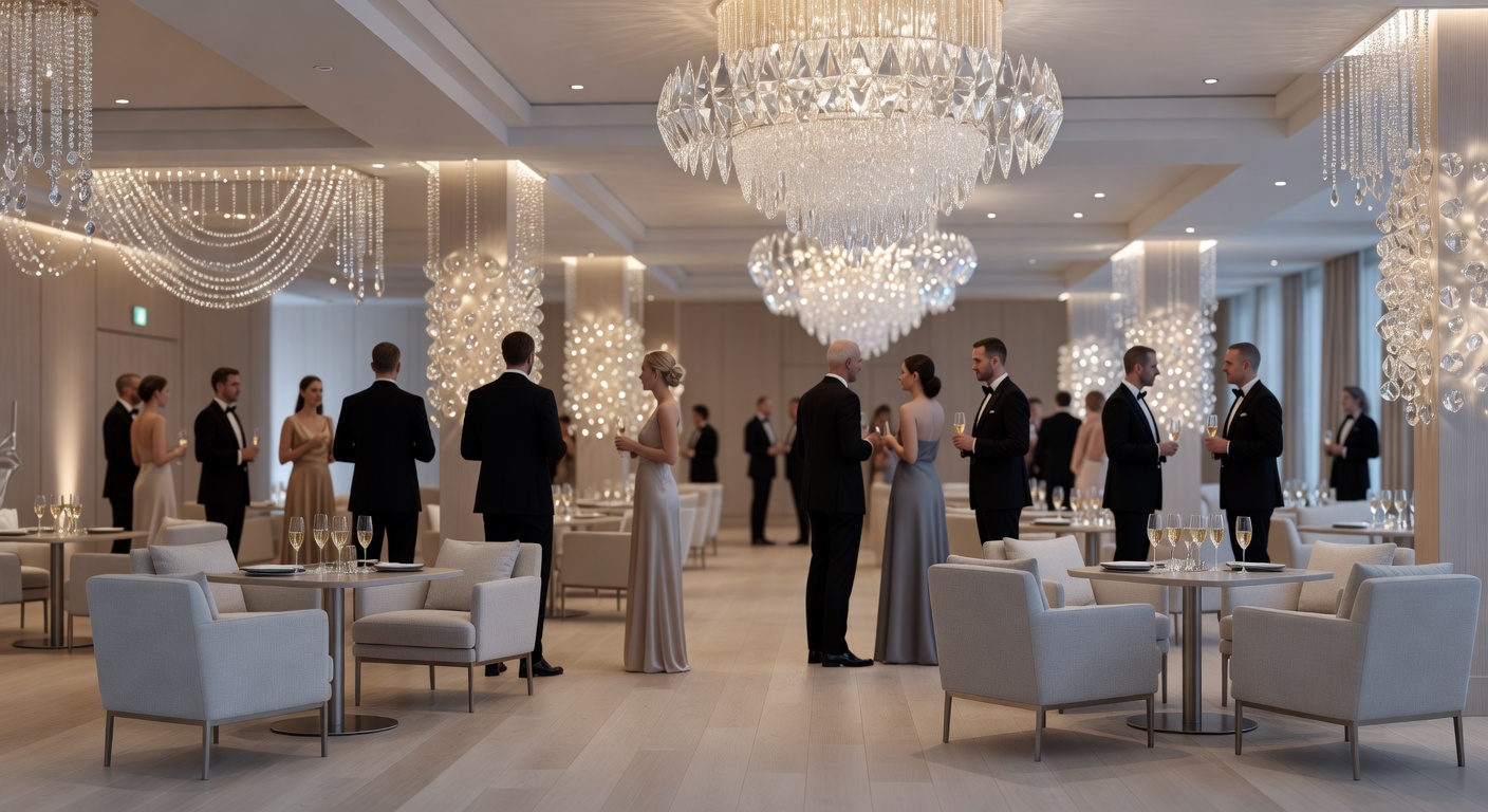 Grand premium gala event with crystal decorations and elegant Scandinavian styling
