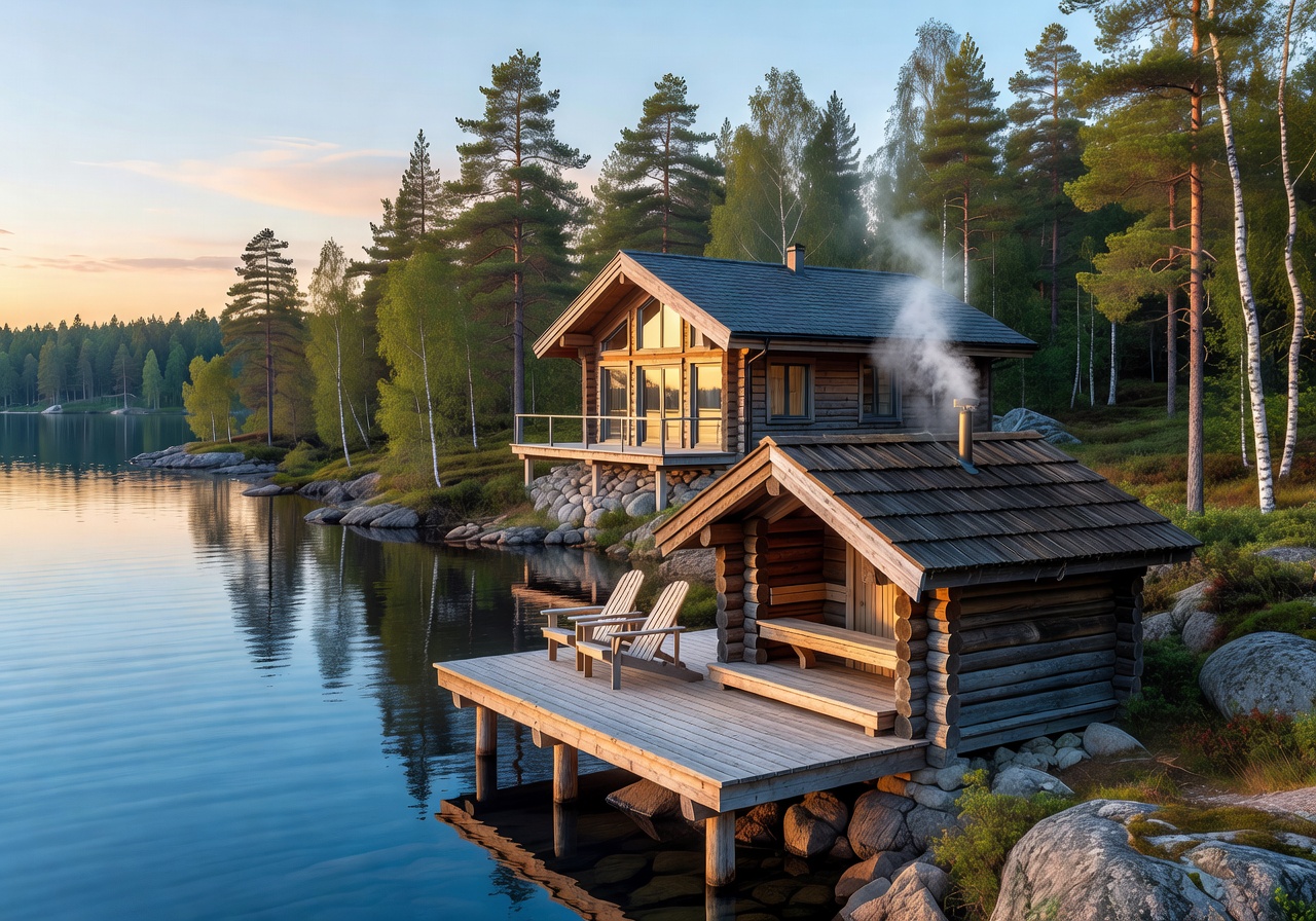 Luxury Finnish lakeside retreat with private sauna and Nordic wilderness surroundings
