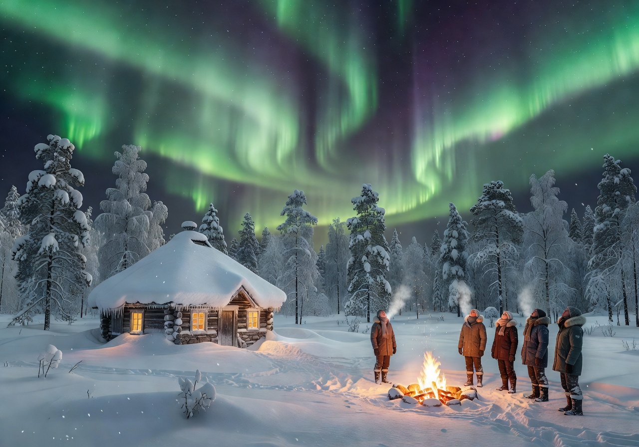 Northern lights experience in Finnish Lapland with spectacular aurora borealis display